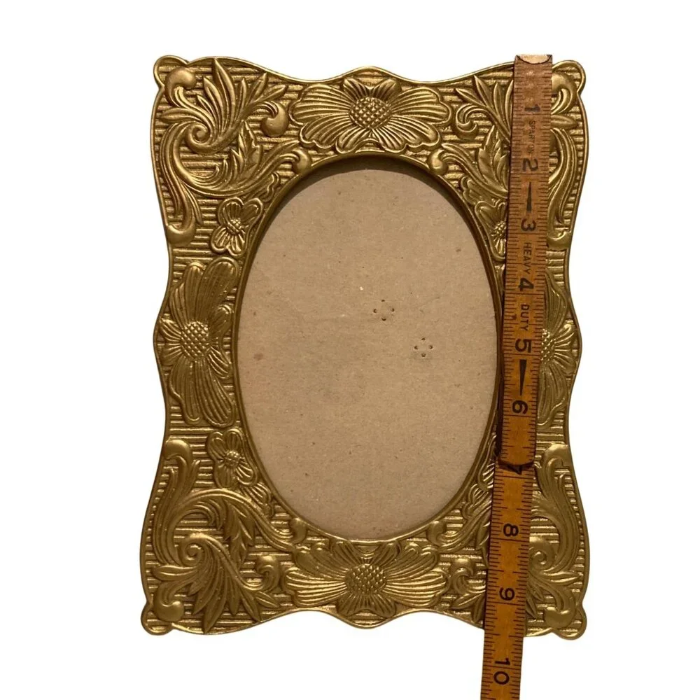 Vintage Art Nouveau Style Brass Floral Picture Frame Table Top Decor